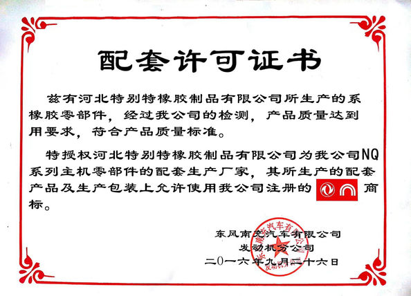 Chiny Hebei Te Bie Te Rubber Product Co., Ltd. Certyfikaty